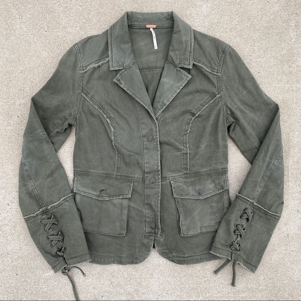Free People Military Ruffle Twill Jacket size XS Extra Small